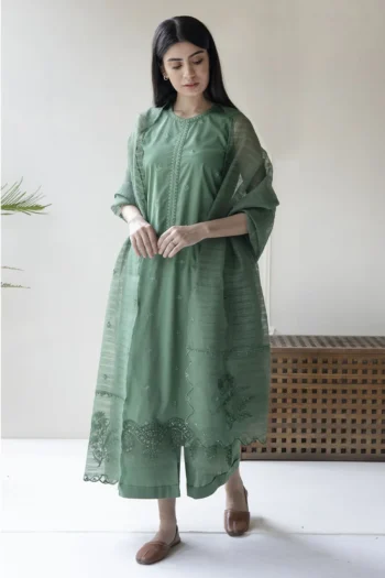 DYOT 3PC LAWN EMBROIDERED SHIRT WITH ORGANZA EMBROIDERED DUPPATTA & TROUSER GC-3615