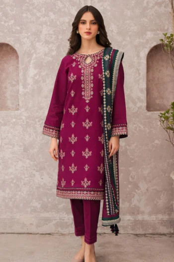 JAZMIN 3PC LAWN EMBROIDERED SHIRT WITH MONARK PRINT DUAPATTA GC- 3505