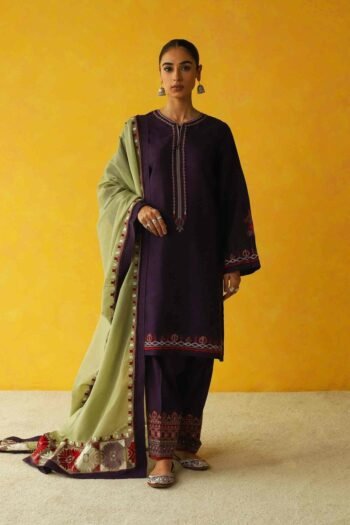 COCO BY ZARA SHAHJAHAN 3PC DHANAK EMBROIDERED SHIRT WITH EMBROIDERED SHAWL GC-3181