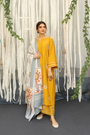 URGE 3PC DHANAK EMBROIDERED WITH WOOL PRINT SHAWL GC-2690