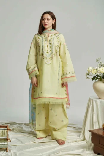 ZARASHAHJAHAN 3PC LAWN EMBROIDERED SHIRT WITH MONARK PRINT DUPATTA & EMB TROUSER GC-3519