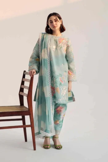 ZARA SHAHJAHAN 3PC LAWN PRINTED EMBROIDERED SHIRT CHIFFON PRINTED DUAPTTA AND TROUSER GC-2509