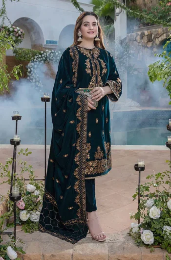Azure  3PC Velvet Heavy Embroidered Shirt With Velvet Heavy Embroidered Shawl GC-D.9-9000-MICRO