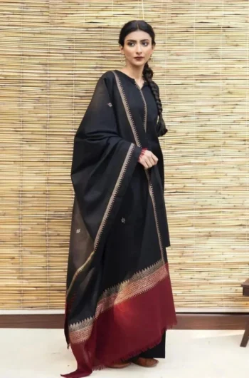 DYOT 3PC DHANAK SHIRT WITH SLUB WOOL PRINT SHAWL GC-3178