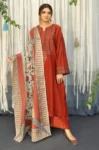 URGE 3PC DHANAK EMBROIDERED SHIRT WITH COUTURE WOOL PRINT SHAWL AND TROUSER GC-2692