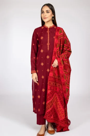 KAYSERIA 3PC DHANAK EMBROIDERED WITH COUTURE WOOL PRINT SHAWL GC-3124