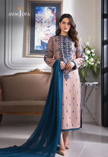 ASIM JOFA 3PC LAWN EMBROIDERED WITH BAMBER CHIFFON DUPATTA-GC-3510
