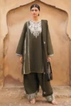 ZARA SHAH JAHAN 3PC DHANAK EMBROIDERED SHIRT WITH DHANAK EMBROIDERED SHAWL GC-1215