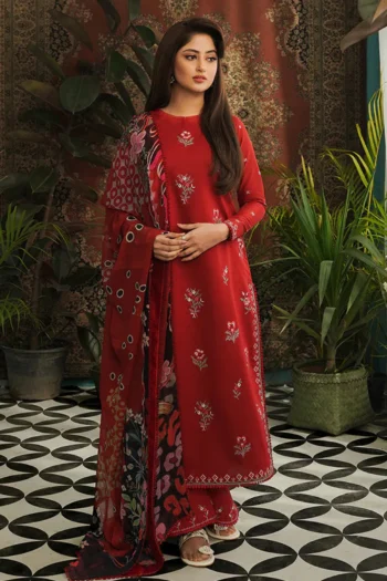 SERAN 3PC LAWN EMBROIDERED SHIRT WITH MONARK PRINT DUPATTA & EMB TROUSER GC-3646