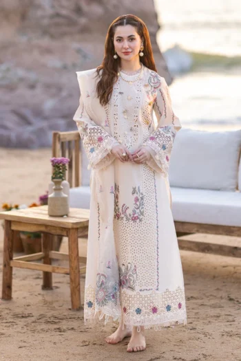 QALAMQAR 3PC CHIKENKARI LAWN EMBROIDERED WITH ORGANZA HEAVY EMBROIDERED READY TO WEAR DUPATTA  GC-2714