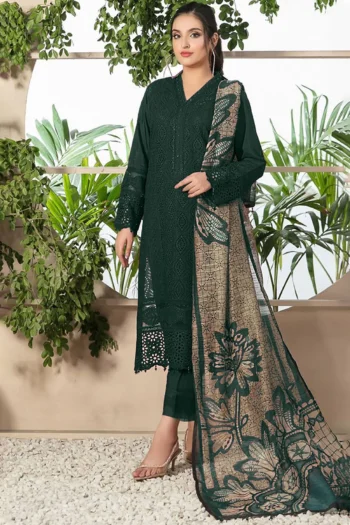 ZAINAB CHOTTANI 3PC CHIKANKAARI LAWN EMBROIDERED SHIRT WITH MONARK PRINT DUPATTA AND TROUSER GC-4052 MUNGIYA