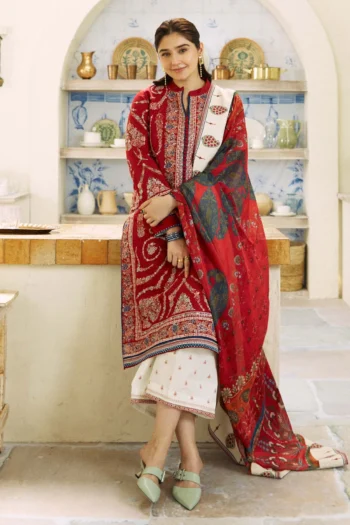ZARASHAHJAHAN 3PC LAWN EMBROIDERED SHIRT WITH MONARK PRINT DUPATTA AND EMB TROUSER GC-3521