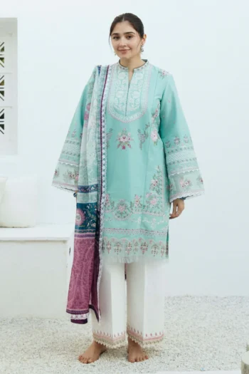 ZAHRA SHAHJAHAN 3PC LAWN EMBROIDERED SHIRT WITH MONARK PRINT DUPATTA GC-3640