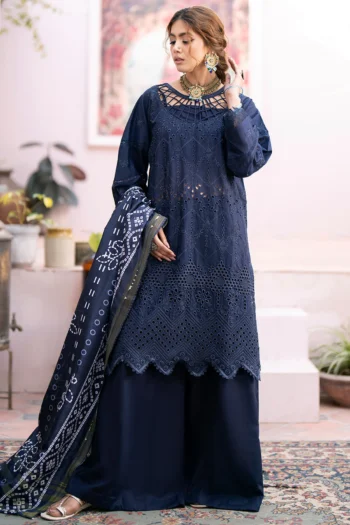 MAHNUR 3PC CHIKENKARI LAWN EMBROIDERED WITH DAIMOND PRINT DUPATTA GC-4026