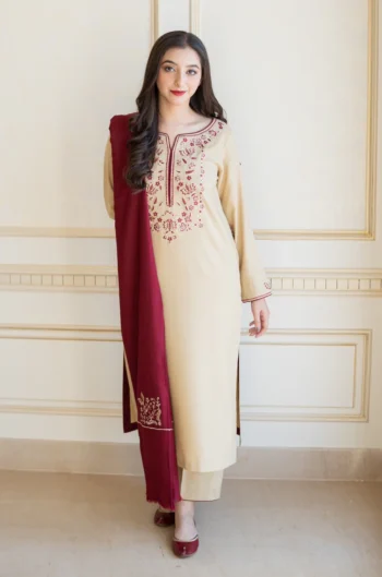 AISLING 3PC DHANAK EMBROIDERED SHIRT WITH EMBROIDERED DHANAK SHAWL AND TROUSER GC-3131