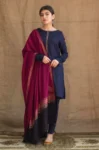 DYOT 3PC DHANAK EMBROIDERED SHIRT WITH WOOL PRINT SHAWL GC-3176
