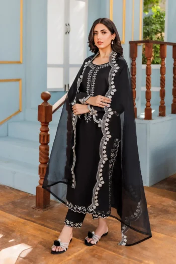 HANA 3PC DHANAK EMBROIDERED WITH ORGANZA EMBROIDERED DUPPATTA  GC-3306