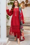 ZAINAB CHOTANI 3PC CHIKENKARI LAWN EMBROIDERED WITH MONARK PRINT DUPATTA GC-4054-RED