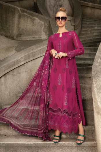 MARIA B 3PC KHADDAR EMBROIDERED SHIRT WITH WOOL PRINT SHAWL AND TROUSER GC-3256