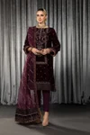 MARIA B VELVET 3PC- EMBROIDERED WORK SHIRT WITH ORGANZA HEAVY EMBROIDERED DUPATTA  GC-D-14- MICRO 9000 VELVET