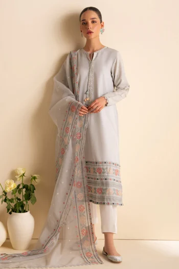 CROSS STITCH 3PC DHANAK EMBROIDERED SHIRT WITH ORGANZA EMBROIDRED DUPATTA AND TROUSER GC-3205