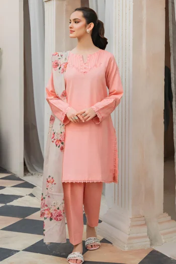 ZIVA 3PC DHANAK EMBROIDERED SHIRT WITH COUTURE WOOL PTRINTED SHAWL & TROUSER GC-3409