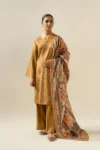Sapphire 3PC Dhanak Embroidered Shirt With Twill Print Wool Shawl & Trouser GC-3355