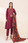 SAPPHIRE 3PC DHANAK EMBROIDERED SHIRT WITH WOOL PRINT SHAWL AND TROUSER GC-3380