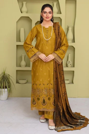 BEUNO 3PC KHADAR CUTWORK EMBROIDERED SHIRT WITH KASHMIRI JACQUARD WOOL SHAWL GC-1502
