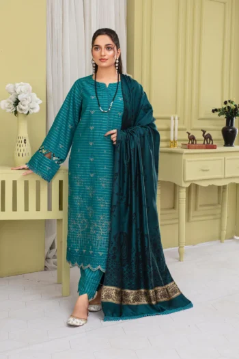 BEUNO 3PC KHADAR CUTWORK EMBROIDERED SHIRT WITH KASHMIRI JACQUARD WOOL SHAWL GC-1501