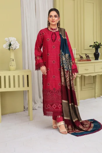 BEUNO 3PC KHADAR CUTWORK EMBROIDERED SHIRT WITH KASHMIRI JACQUARD WOOL SHAWL GC-1503