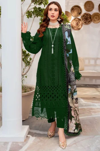 MARIA B 3PC CHIKANKAARI LAWN EMBROIDERED SHIRT WITH MONARK PRINT DUPATTA AND TROUSER GC-4054