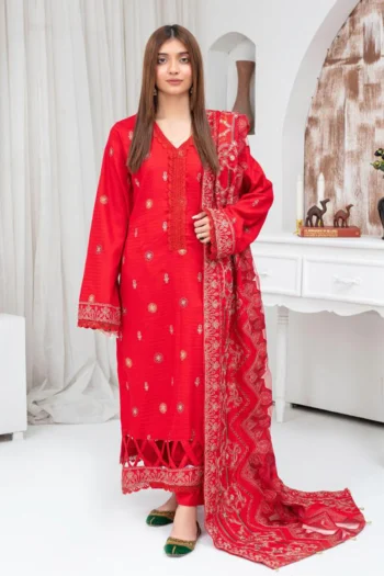 BEUNO 3PC DHANAK EMBROIDERED SHIRT WITH HEAVY CUTWORK EMBROIDERED DHANAK SHAWL AND TROUSER GC-1510