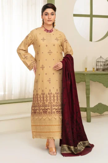 BEUNO 3PC DHANAK EMBROIDERED SHIRT WITH KASHMIRI JACQUARD WOOL SHAWL GC-1515