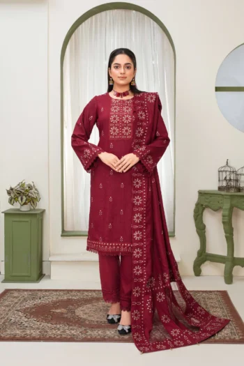 BEUNO 3PC DHANAK EMBROIDERED SHIRT WITH HEAVY CUTWORK EMBROIDERED DHANAK SHAWL AND TROUSER GC-1514