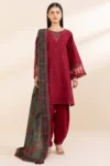 SAPPHIRE 3PC DHANAK EMBROIDERED SHIRT WITH WOOL PRINT SHAWL & TROUSER GC-3394