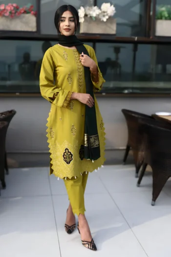 BEUNO 3PC KHADDAR CUTWORK EMBROIDERED SHIRT WITH KASHMIRI JACQUARD WOOL SHAWL GC-1514