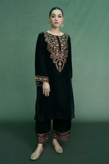URGE 2PC Velvet Heavy Embroidered Shirt With Velvet Heavy Embroidered Trouser GC-D20