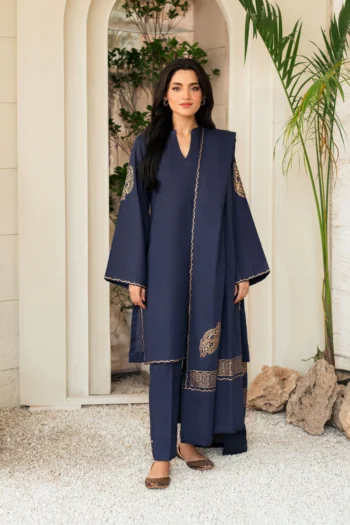 KASTOOR 3PC DHANAK SHIRT WITH WOOL PRINTED SHAWL & TROUSER GC-3412