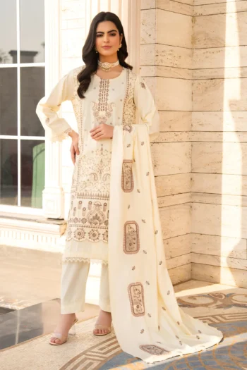 BEUNO 3PC DHANAK EMBROIDERED SHIRT WITH DHANAK HEAVY CUTWORK EMBROIDERED SHAWL GC-1523