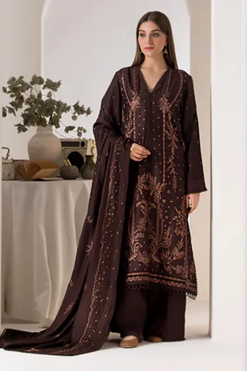 SOBIA NAZIR 3PC DHANAK EMBROIDERED SHIRT WITH DHANAK EMBROIDERED SHAWL AND TROUSER GC-3424