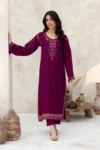 FEROZAE 2PC DHANAK EMBROIDERED SHIRT WITH DHANAK EMBROIDERED SLEEVES GC-3417 PLUM