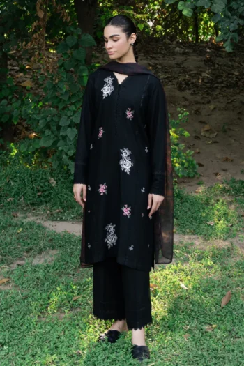 ZIVA 3PC DHANAK EMBROIDERED SHIRT WITH TWILL PRINTED SHAWL & TROUSER GC-3399