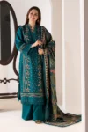 SOBIA NAZIR 3PC DHANAK EMBROIDERED SHIRT WITH WOOL PRINT SHAWL AND TROUSER GC-3359