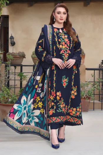 ASIM JOFA 3PC DHANAK EMBROIDERED SHIRT WITH COURTRAI PRINTED SHAWL & TROUSER GC-4316